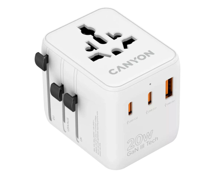 Adapter podrózny CANYON OnTour 20W EU/UK/US/AUS Biały